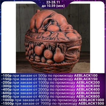 

Wind pot "Pig picnic" red clay 3 l