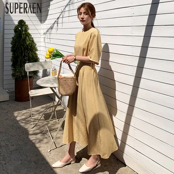 

SuperAenm Fashion Women Dress 2020 New Summer Korean Style Casual Ladies Dress Short Sleeve Cotton Women Clothing