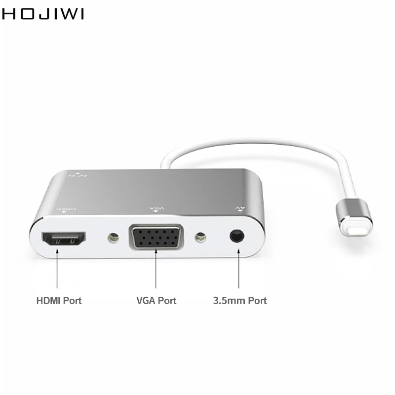 HOJIWI Lightning To HDMI compatible VGA 3.5mm Adapter Audio Video Adapter  Extends HUB OTG cable For iPhone/iPad Air/Mini AD26| | - AliExpress