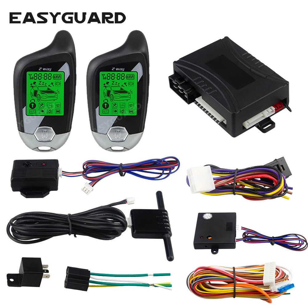 

EASYGUARD two way car alarm keyless entry system remote starter lcd pager display vibration alarm microwave sensor warning 2 way