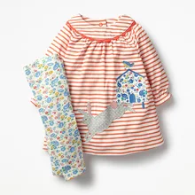 Little maven children's sets new autumn girls Cotton brand long sleeve striped rabbit applique t shirt+flower print pants