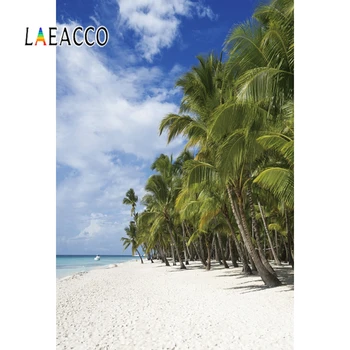 

Laeaco Summer Backdrop For Photography Palms Tree Seaside Beach Sand Blue Sky Cloudy Holiday Photography Background Photo Studio
