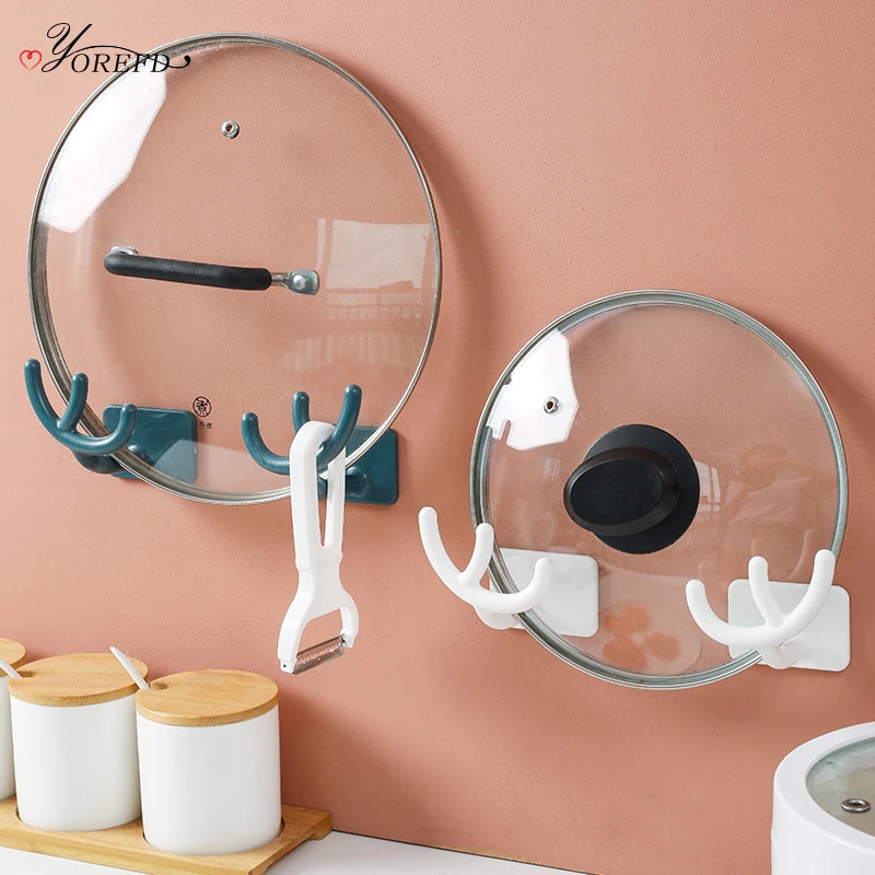 Oyorefd 2pcs/set Kitchen Wall Mounted Pot Lid Holder Multifunction
