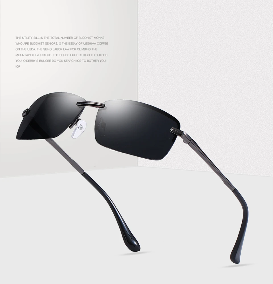 Men Rimless Rectangle Sunglasses Polarized UV Protection Sunslasses Men Brand Drive Glasses Man Sun Glasses Male Change Glass905