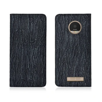 

Bark Pattern Genuine Leather Magnetic Flip Phone Case For Motorola Moto Z Play/Moto X Force Phone Cover Card Slot Holder Capa