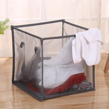 

Household Foldable Storage Basket Home Folding Square Dirty Clothes Laundry Basket Net Yarn Bathroom Storage Basket
