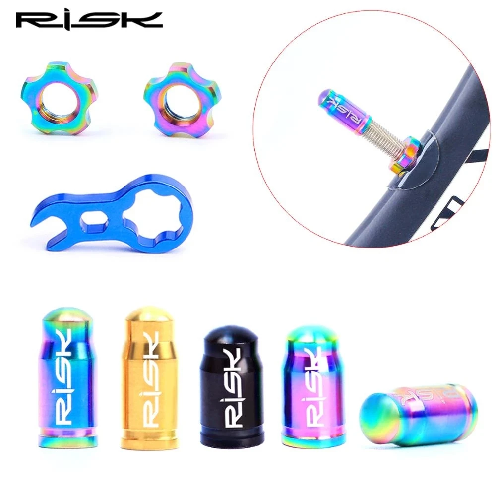 RISK FV55/AV55 Mountain Road Bike Bicycle Titanium Presta Schrader Valve Cap Nut Wrench Dust Cover