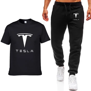 

Fashion Summer Men T Shirts Tesla Car Logo Print HipHop Casual Cotton Short Sleeve high quality T-shirt pants suit Men Clothing