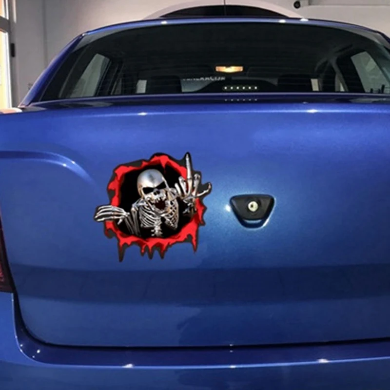

15*14CM Auto Car Body Creative 3D Sticker Window Skeleton Skull Bullet Hole Sticker Car-Styling Decals Motorcycle Stickers