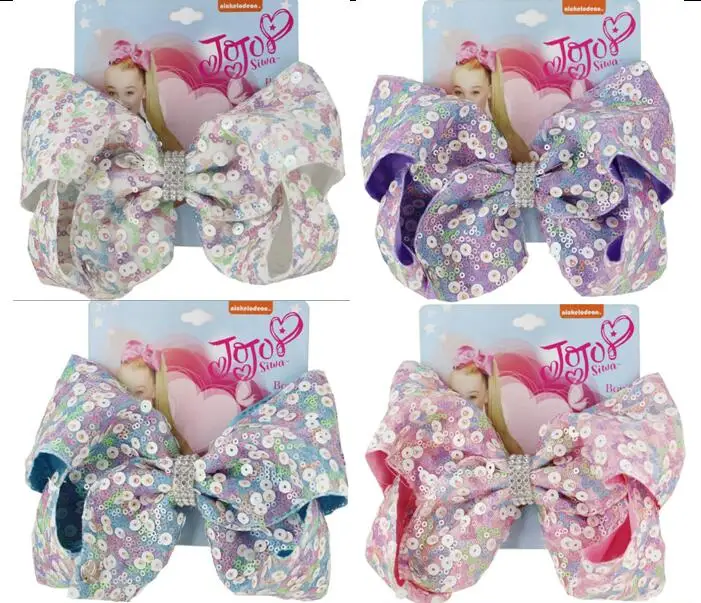 

HOT 8 " Large Sequin Bow Hair Clip For Girl Kids Handmade Bling Jumbo Rainbow Knot Hair Bow Hairpin Hair Accessories 8PCS