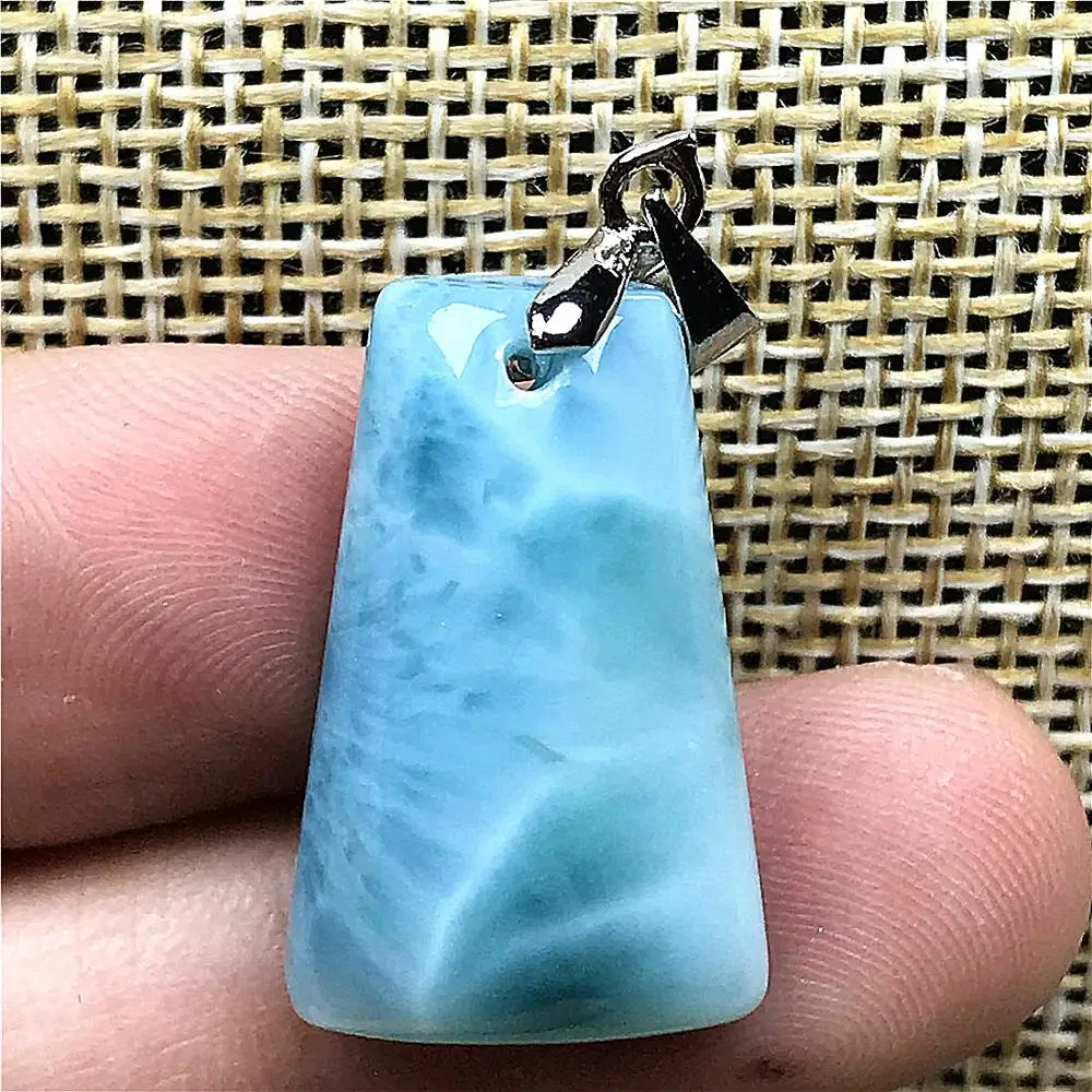 

Natural Blue Larimar Pendant For Woman Man Crystal 23x13x6mm Trapezoid Beads Silver Dominica Water Pattern Stone Jewelry AAAAAA