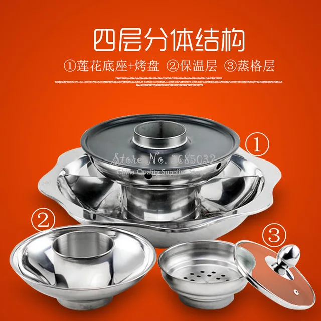 Többrétegű Rozsdamentes Acél Gőz Grillezés Bbq Forró Edény Leves Mandarin Kacsa Shabu Pagoda Pot Kínai Konyha 4 Rétegű Hotpot - Image 4