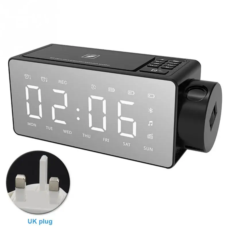 Black UK TF карта поддержка многофункциональный динамик с bluetooth светодиодный дисплей FM радио будильник проекция один клик Повтор беспроводной зарядки - Цвет: Black UK