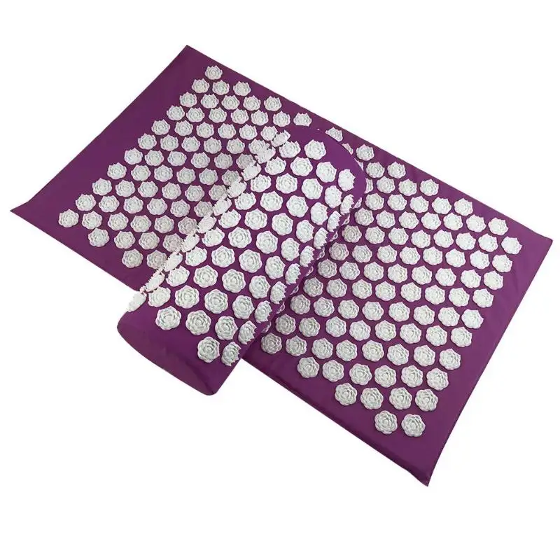 Массажные подушки Lotus акупрессурный мат, подушка для йоги, коврики для снятия боли в спине, шип, коврик для головы, шеи, ног, антистрессовый игольчатый массажер - Цвет: Purple without Bag