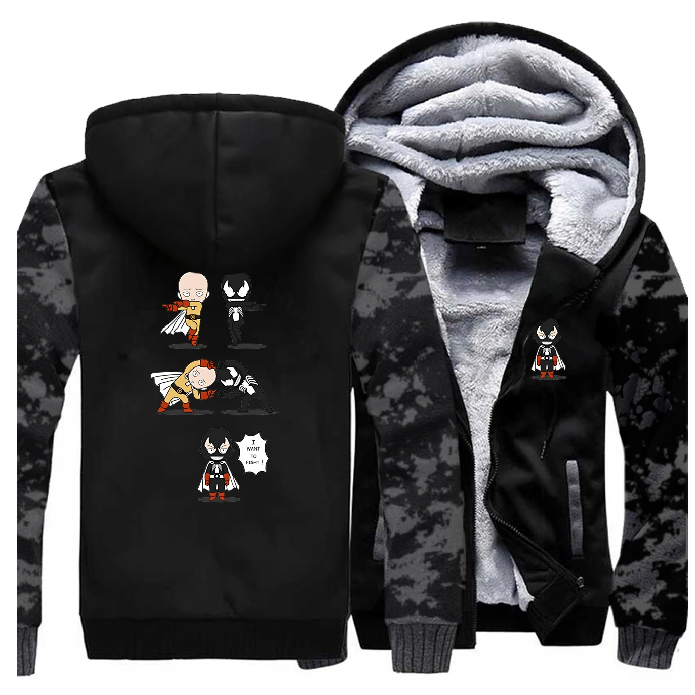 Зимняя куртка One Punch Man, мужские флисовые толстые флисовые теплые мужские куртки и пальто, толстовки, толстовка, спортивная куртка - Цвет: Vintage Gray