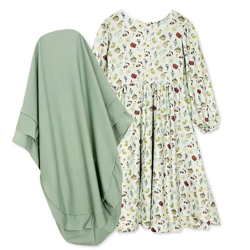 2 peças conjunto de meninas muçulmanas vestido