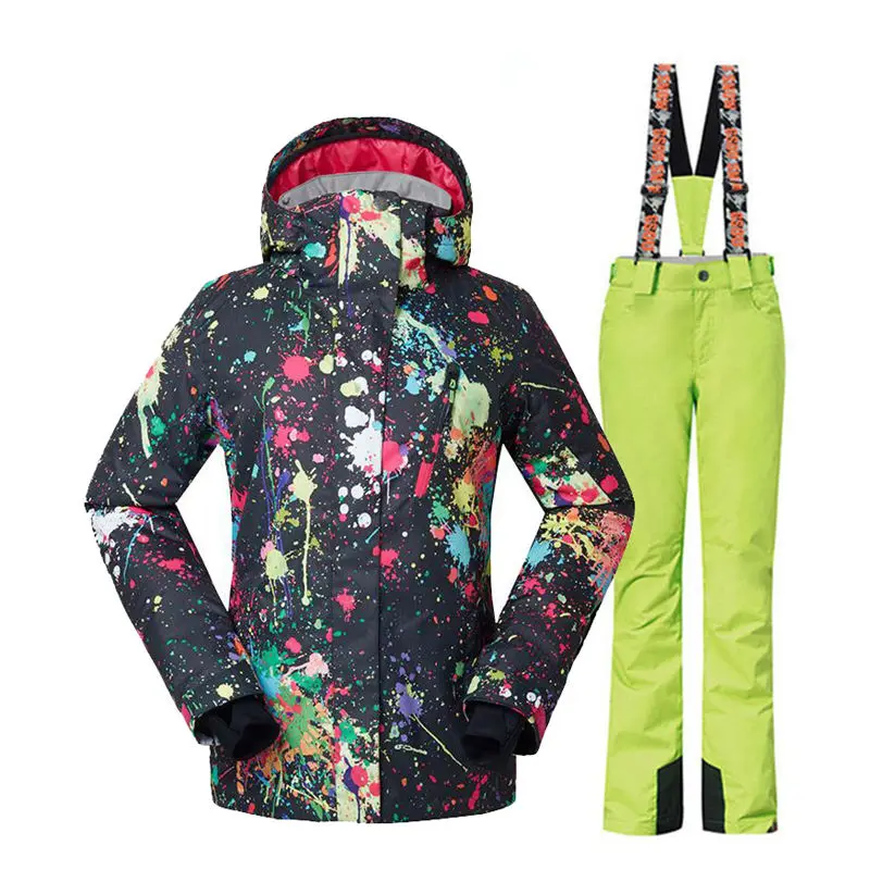 GS черный женский зимний костюм Спортивная одежда для улицы одежда для занятий сноубордингом комплекты 10K водонепроницаемый ветрозащитный костюм зимняя куртка и лыжные брюки - Цвет: Picture jacket pant