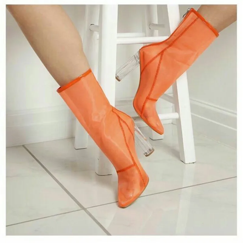 neon orange clear heels