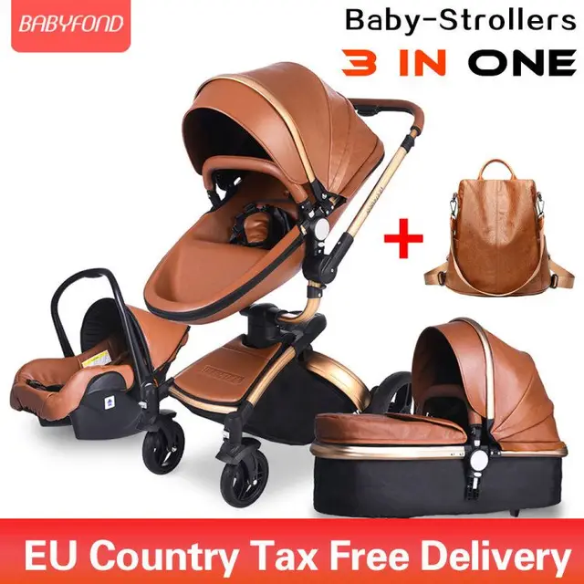 $US $96.38  Brand newborn pram Babyfond 3 in 1 Luxury baby stroller PU leather two-way push 360 rotate baby car