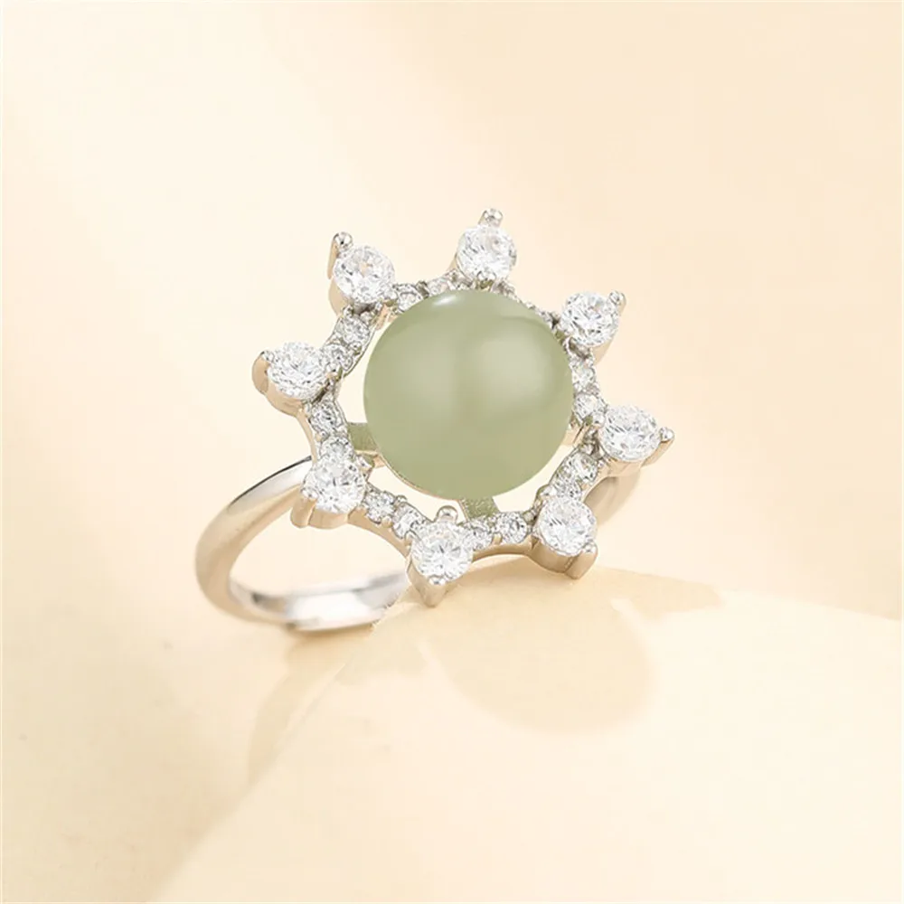 Ring Blank for 8mm-9mm Round Beads or Pearls White Gold Plated 925 Silver Zircon Ring Setting Adjustable Ring Base SR0096