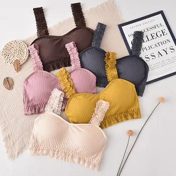 

Women Wireless Beautiful Back Bras Sexy Lace Strap Tube Tops Padded Bra Soft Brassiere Lingeries