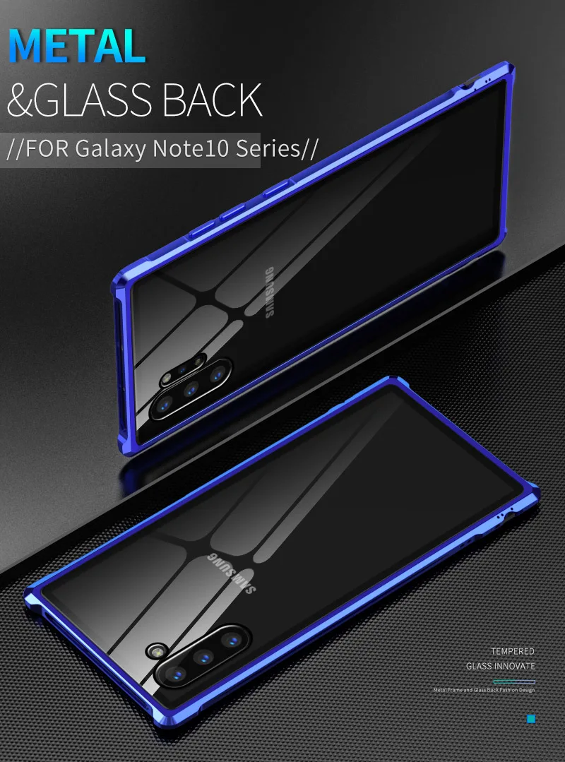 Роскошный взрывозащищенный, прозрачный чехол из закаленного стекла+ металлическая рамка для samsung Galaxy Note 10 Note10 Plus, жесткая Защитная обшивка