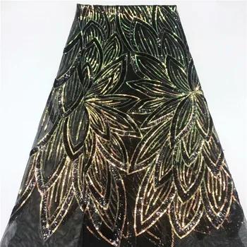 

Beautiful black with sequins tulle cloth French net lace fabric for dress JNZ382(5yards/lot)