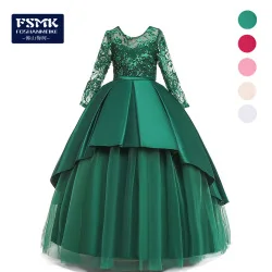 Feifei/платье принцессы для девочек в европейском и американском стиле длинное платье из шифона с кружевом для больших детей платья для