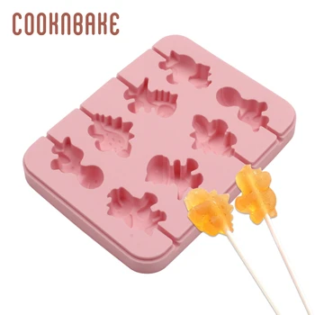 

COOKNBAKE dinosaur silicone lollipop mold candy chocolate lolly form 8 hole biscuit cake decorating tool with sticks DIY party