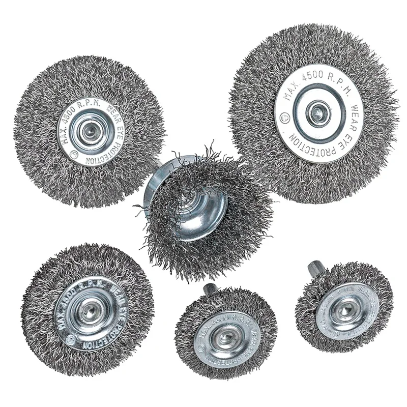 

Top-6Piece Wire Wheel Cup Brush Set 0.0118In Coarse Crimped Steel 1/4In Round Shank for Drill