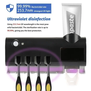 

Toothbrush Sterilizer UV Light Ultraviolet Infrared Wall Mounted Solar Toothbrush Sterilizer Automatic Toothpaste Dispen