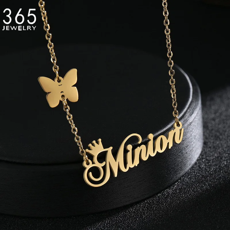 

Personalized Stainless Steel Necklace Butterfly Customized Nameplate Crown Chocker Lover Mom Girlfriend Birthday Charming Gift