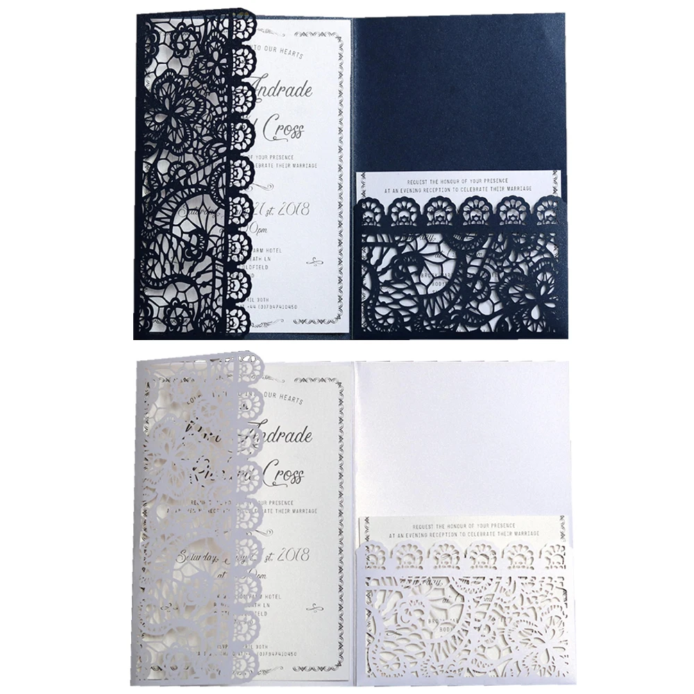  10pcs Wedding Invitations Lace Pattern Cards Laser Cut Paper Cards Announcement Greeting Postcards  - 4.00044E+12