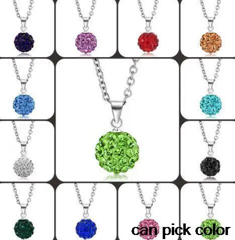 

yjyu34e mixed Fashion Micro Pave CZ clay women wedding ball Pendant Silver Plated Chain crystal Necklace