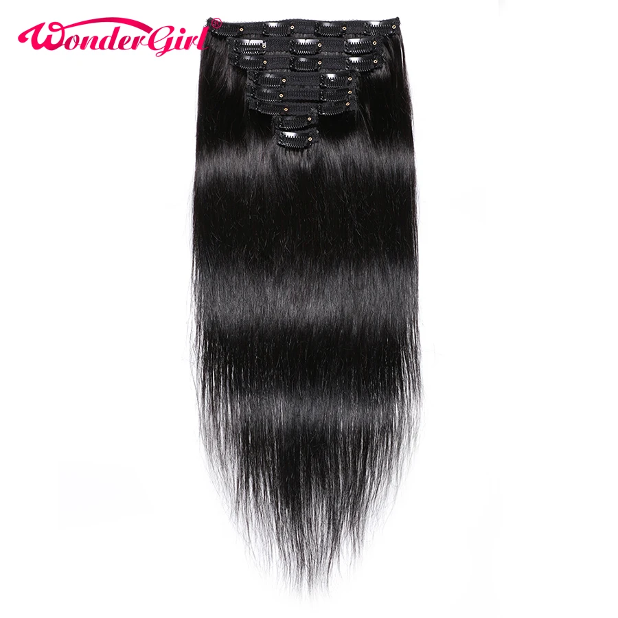 

Clip In Human Hair Extensions 10-28inch Remy Brazilian Straight Hair Bundles 8Pcs/Set #1B #2 #4 Full Head 120gram Wonder girl