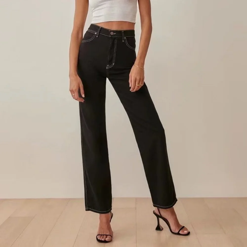 

High waisted jeans woman boyfriend jeans for women straight jeans vintage Cargo pants bright line brown pants denim streetwear