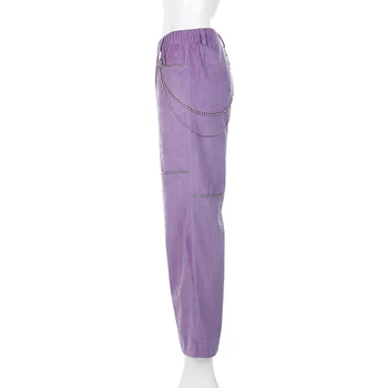 

Patchwork Reflective Striped Straight Baggy Pants Casual Corduroy Trousers Pockets High Waist Sweat Pants Streetwear