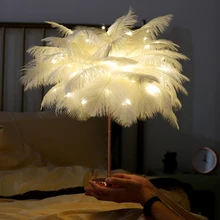 

Bedroom Fairy Lamp Feather Table Lamp DIY Creative Bedroom Fancy Lighting Wedding Home Decoration AA Battery Bedside Night Light