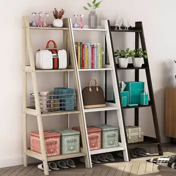 

Wooden Bookshelf Book Flower Pot Display Rack 4 Layer Solid Wood Organizer Storage Shelves Living Room Bedroom Home Decoration