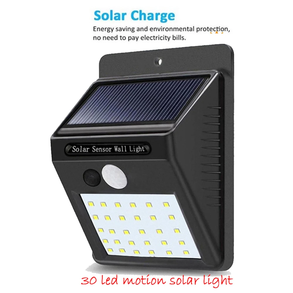 1-4Pcs 30 Leds Solar Light Waterproof Motion Sensor Wall Lamp Powered Panel Lighting Street Outdoor Garden Lights White Black Co | Лампы и