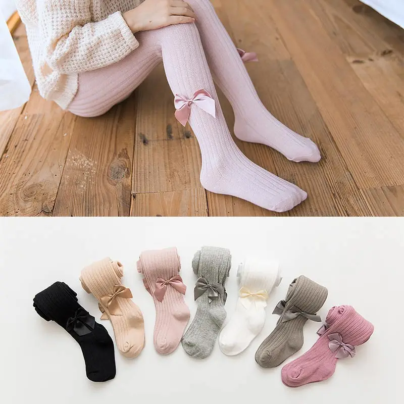 6 Months To 12 Years Old Kids Pantyhose Bow Baby Tights Spring Autumn Medium Thickness Combed Cotton Tights For Girls