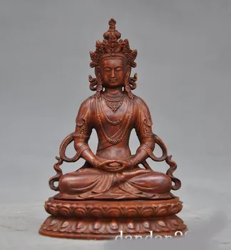 

wedding decoration 6"Old Chinese Boxwood wood Hand carved Buddhism temple Guanyin Kwan-Yin Statue