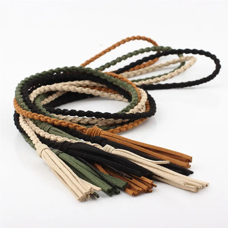 

2020 Women Woven Tassel Belt Braided waistband Boho Girls Thin Waist Rope Knitted waist Belts For Dress Waistbands Accessories