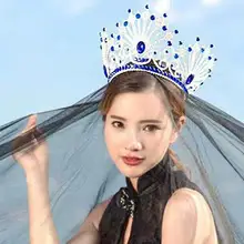 Свадебные украшения для волос, синие хрустальные стразы, диадема, большие короны, вечерние платья, головной убор, свадебные аксессуары m44
