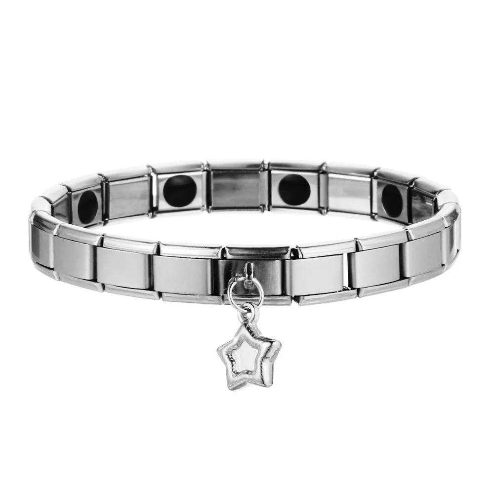 Новая мода нержавеющая сталь германий магнитный браслет для женщин мужчин замок сердце крест Chrams здоровья стрейч энергии браслет - Окраска металла: SG709-075A-silver