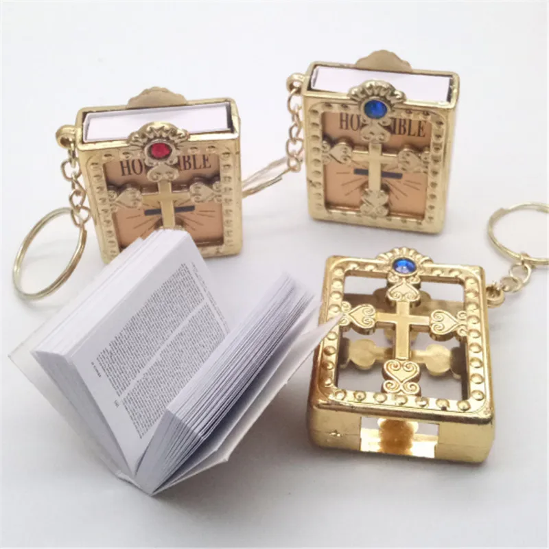 1pcs Silver/Golden Mini Baptism for Bible Recuerdos Bautizo Biblias Keychain Pendant Communion Party Decorations-C