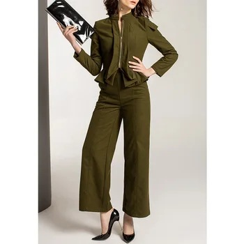 

Fall 2020 French fashion retro long sleeve coat + wide leg pants two piece suit