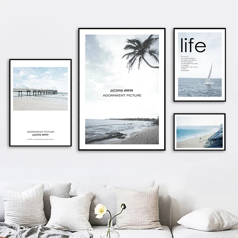 Nordic Minimalist Seascape Art Canvas Painting Prints Posters Seagull Sailboat Decorative Pictures Living Room Home Decor KL105 | Дом и сад