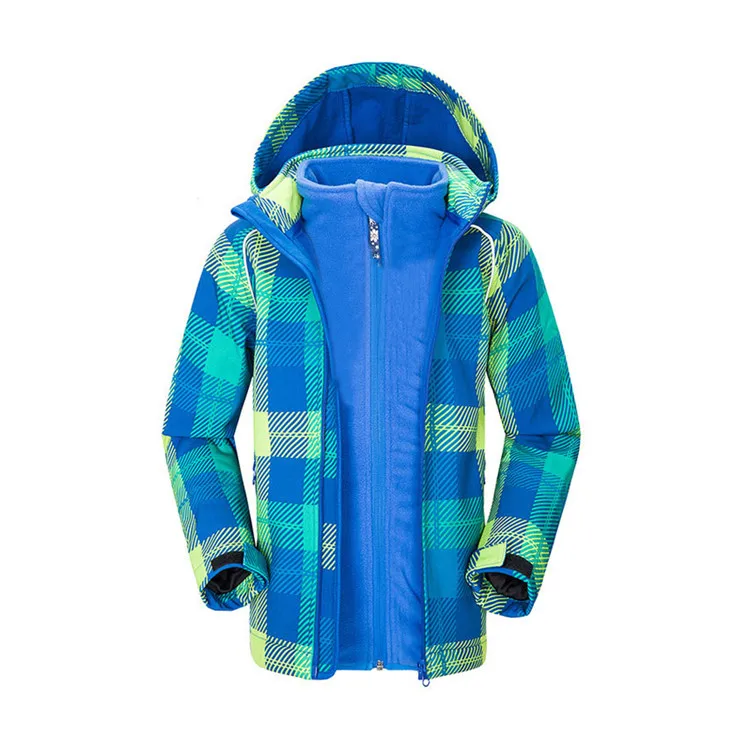 Benemaker Waterproof Outdoor Jackets For Boy Girl Animal Coats Fleece Winter Windbreaker 2PC Outerwear For Children YJ160 - Цвет: Blue Colorful