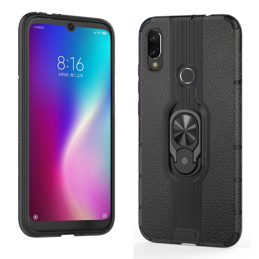 Чехол-держатель для Redmi Note 7 гибридный жесткий матовый чехол с кольцом на палец и